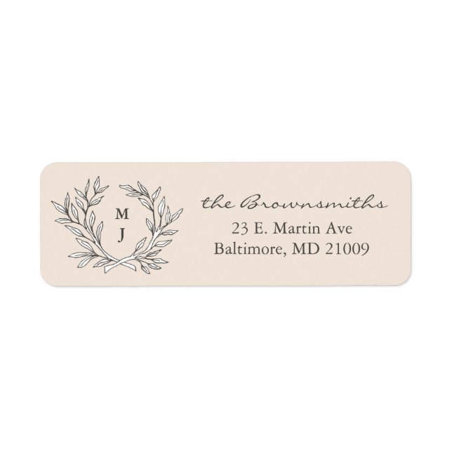 Warme Beige Rustikal Kranz Mit Monogramm Adresse (Vorne)