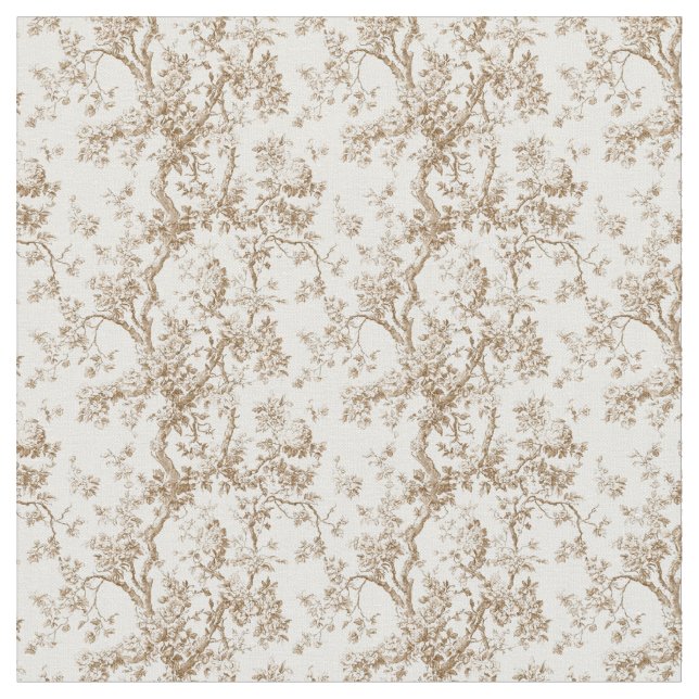 Warme, beige Toile mit Rose und Zweigstellen Stoff (Nahaufnahme)