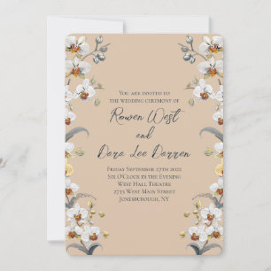 Warme Beige Vintage-Orchideen Hochzeitsfeier Einladung