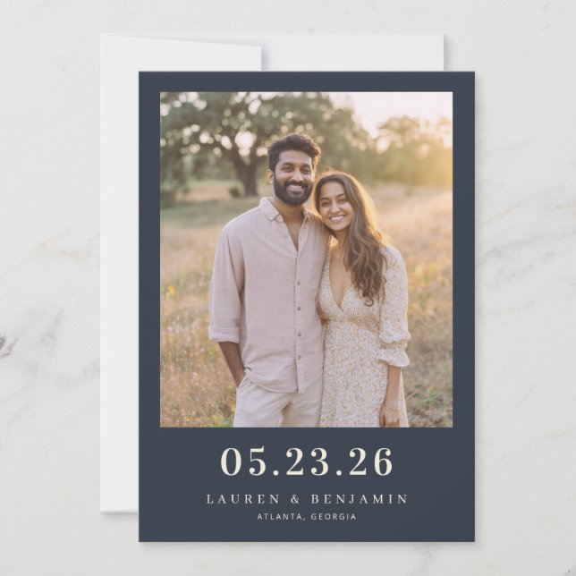 Warme Blaue Intime Foto Save The Date (Vorderseite)