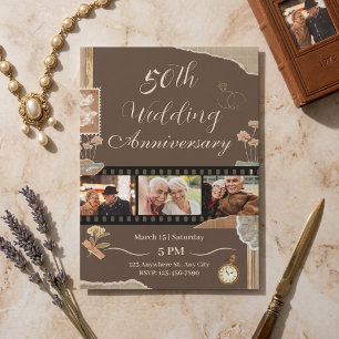 Warme braune Scrapbook-Foto 50. Hochzeitstag Einladung
