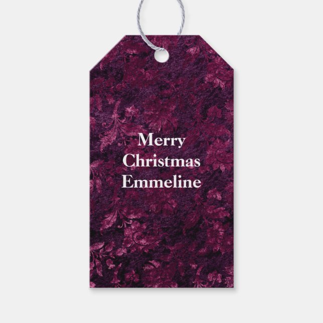 Warme Burgundy Floral Imitate Velvet Geschenkanhänger (Vorderseite)