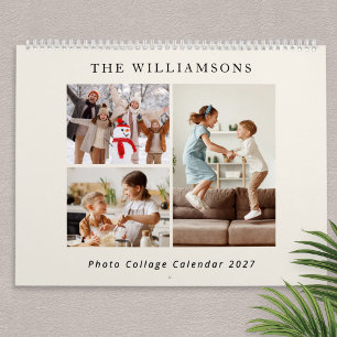 Warme Creme Moderne Familien-Fotocollage 2027 Kalender