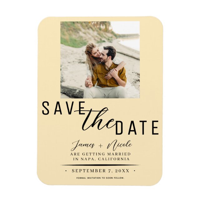 Warme Creme Save the Date Foto Hochzeit Magnet (Vertikal)