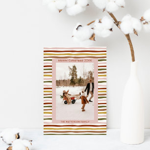 Warme Erdtöne Handgezeichnete Boho-Foto-Weihnachte Feiertagskarte