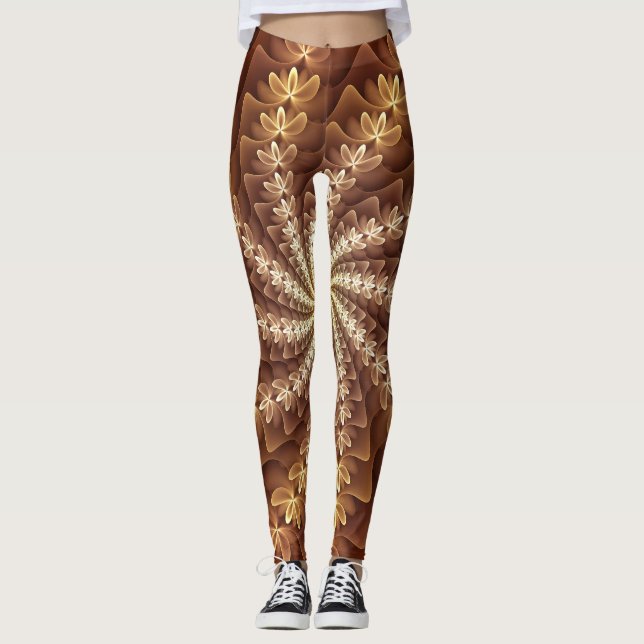 Warme Farben, trendige moderne Fraktal Art Muster Leggings (Vorderseite)
