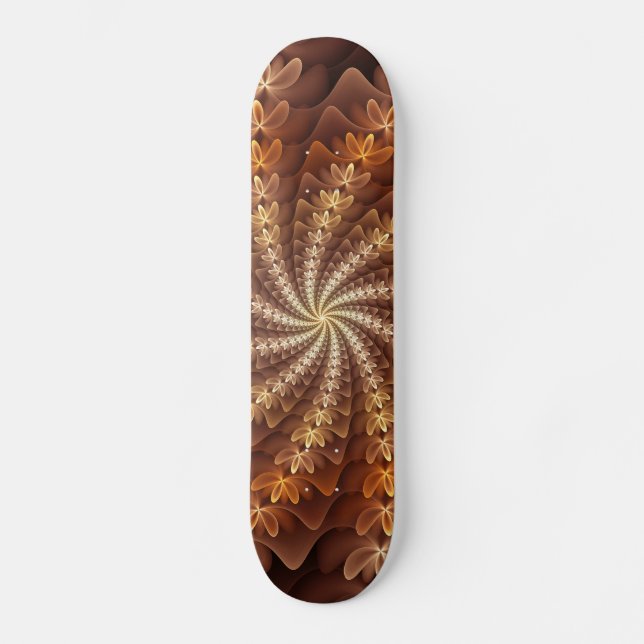 Warme Farben, trendige moderne Fraktal Art Muster Skateboard (Vorderseite)