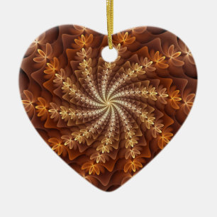 Warme Farben, trendige moderne Fraktal Muster Herz Keramik Ornament