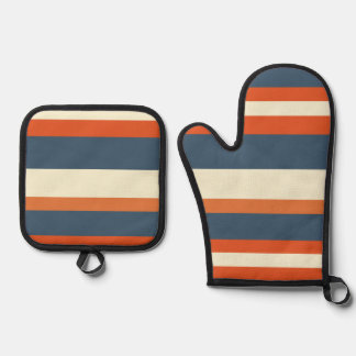 Warme farbenfrohe horizontale Streifen Ofenhandschuh & Topflappen-Set