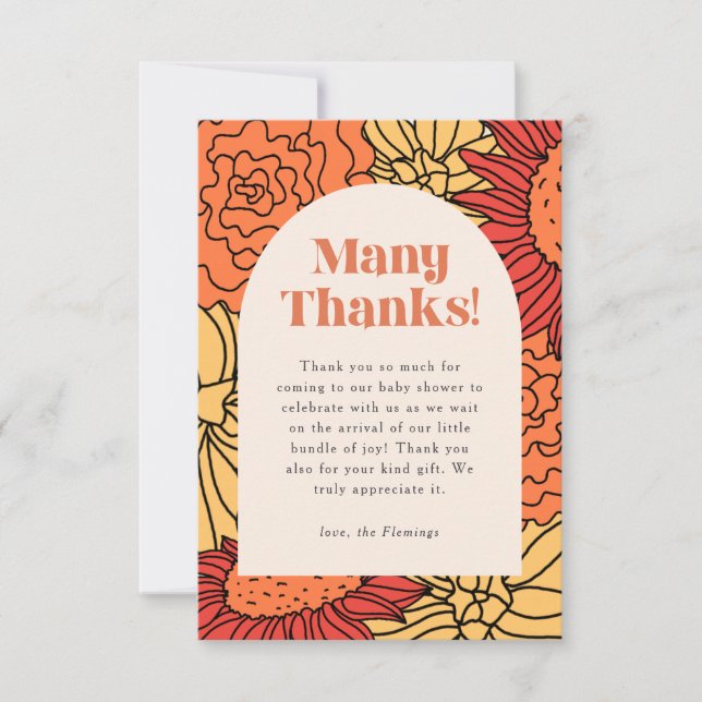 Warme farbige große Blumenarm Babydusche Dankeskarte (Vorderseite)