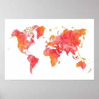 Warme Farbige Wasserfarbe Weltkarte Poster