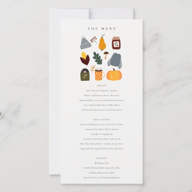 Warme gemütliche Herbst Essential Wedding Menu Car Dankeskarte (Vorderseite)