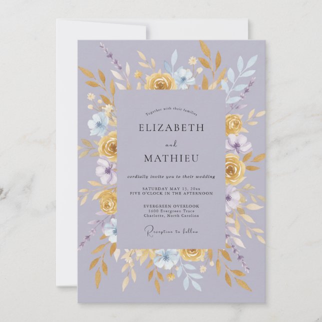 Warme Goldene Immergrün-Blatt-Hochzeit Einladung (Vorderseite)