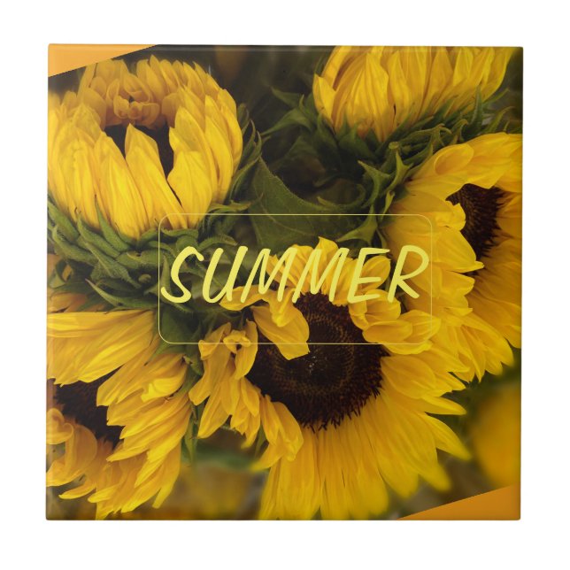 Warme goldene Sonnenblume Custom Fliese (Vorderseite)