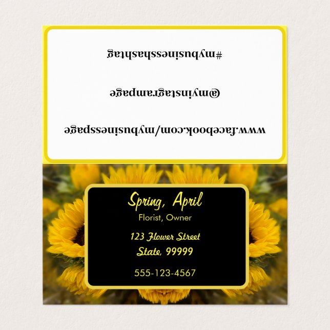 Warme goldene Sonnenblume Custom Visitenkarten (Außenseite Aufgefaltet)