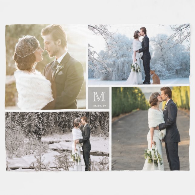 Warme graue moderne Foto-Collagen-Hochzeit des Fleecedecke (Vorderseite (Horizontal))