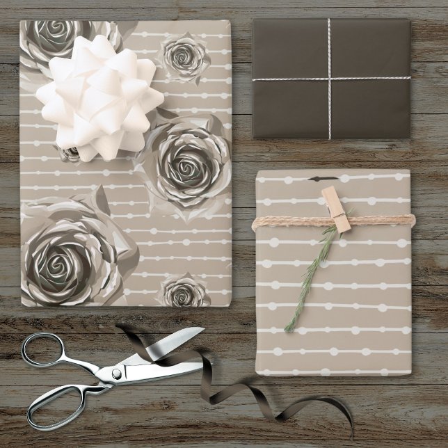 Warme graue Rose Linien und Punkte Multi Geschenkpapier Set (Von Creator hochgeladen)