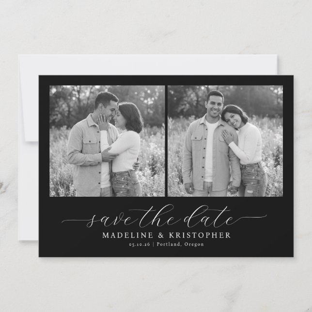 Warme Graustufen-Romantik-Fotocollage Save The Date (Vorderseite)