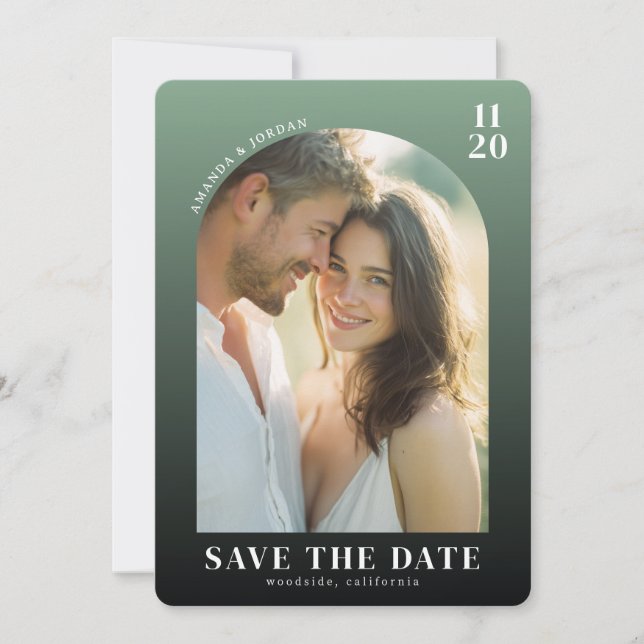 Warme Grüne Romantische Foto Save The Date (Vorderseite)
