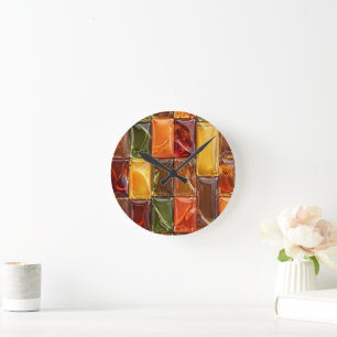 Warme Herbst-Glas-Mosaikfliesen - Glänzendes Berns Runde Wanduhr