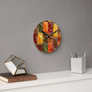 Warme Herbst-Glas-Mosaikfliesen - Glänzendes Berns Runde Wanduhr