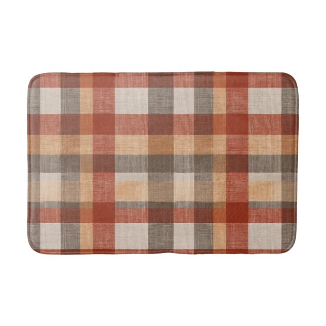 Warme Herbst-Karostoff-Textur in Rost und Beige Badematte (Vorderseite)