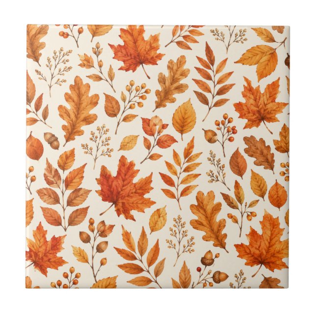 Warme Herbstblätter Nahtloses Muster Fliese (Vorderseite)