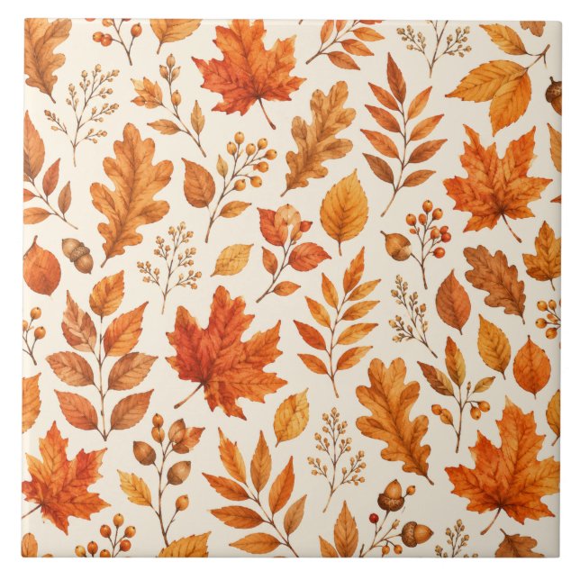 Warme Herbstblätter Nahtloses Muster Fliese (Vorderseite)