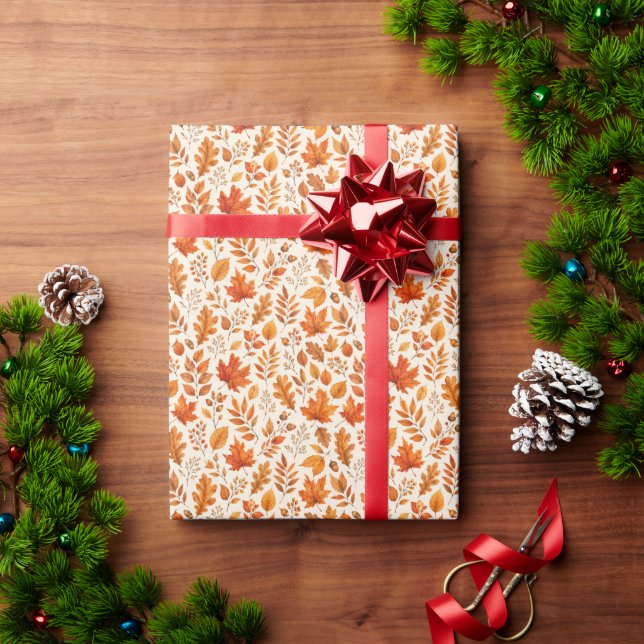 Warme Herbstblätter Nahtloses Muster Geschenkpapier (Feiertagsgeschenk)