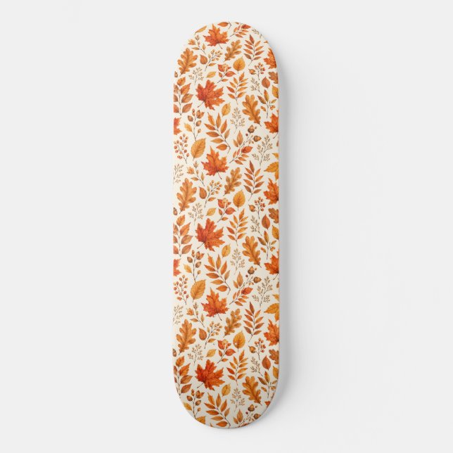 Warme Herbstblätter Nahtloses Muster Skateboard (Vorderseite)
