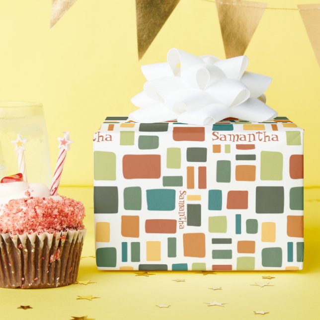 Warme Herbstfarben Wonky Squares & Rectangle Geschenkpapier (Geburtstagsparty)