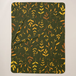 Warme Herbstgoldblätter dunkelgrünes Muster Sherpadecke