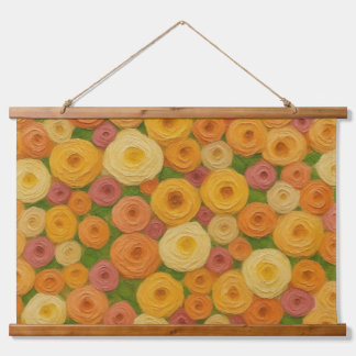 Warme herbstliche Blumennahtlos-Muster-Ölgemälde A Wandteppich Mit Holzrahmen