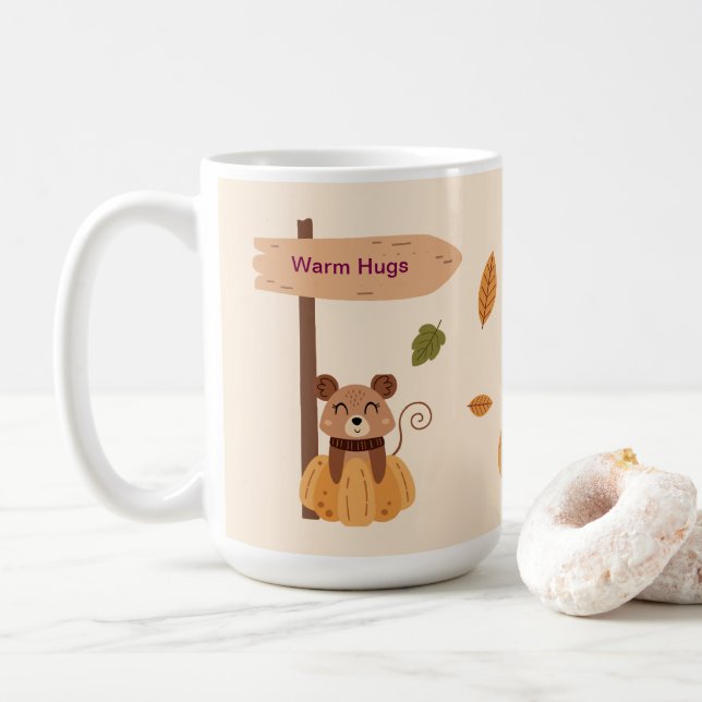 Warme Hugs - Gemütliche Waldtiere Herbst Kaffeetasse (Mit Donut)