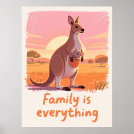 Warme Kangaroo-Familie-Sonnenuntergang-Kunst Poster