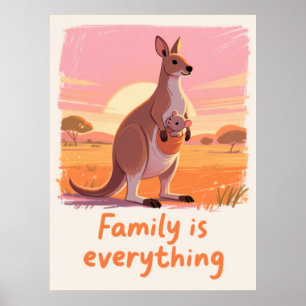 Warme Kanguru-Familie-Sonnenuntergang-Kunst Poster