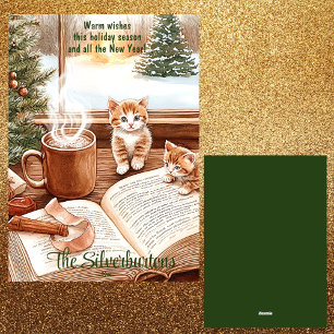 Warme Katze Aquarell Weihnachten Flach Grußkarte