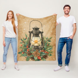 Warme Laterne Weihnachten Stechpalme Kiefer rustik Fleecedecke