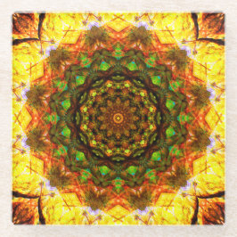 Warme Mandala Kunst mit grünen Formen Glasuntersetzer