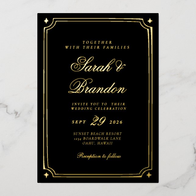 Warme, Minimalistische Script-Hochzeit Folieneinladung (Vorderseite)