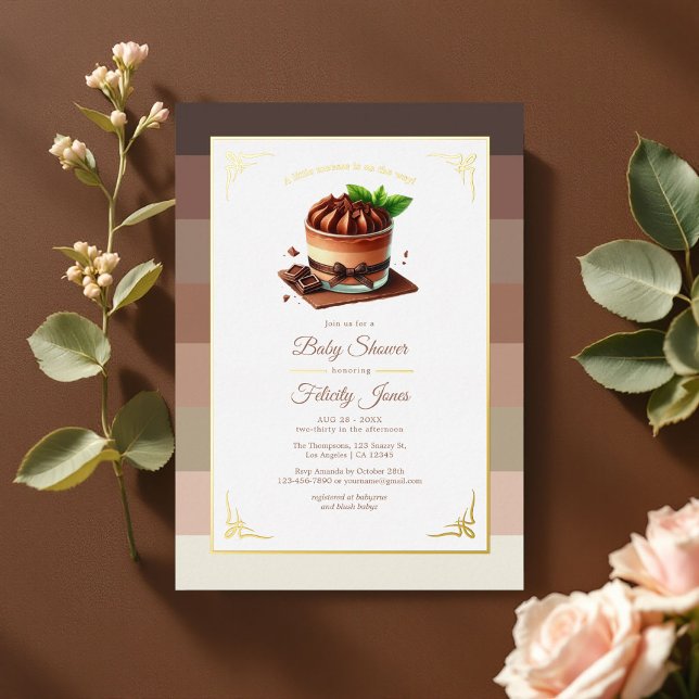Warme Mocha Mousse Babydusche Folieneinladung (Warm Mocha Mousse Baby Shower Foil Invitation)