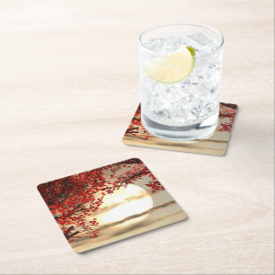 Warme Nacht unter dem roten Baum - Digitale Kunst Rechteckiger Pappuntersetzer