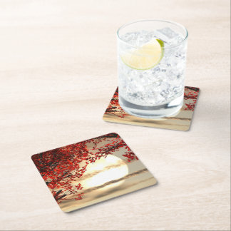 Warme Nacht unter dem roten Baum - Digitale Kunst Rechteckiger Pappuntersetzer