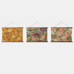Warme nahtlose Herbst-Blumenmuster-Ölgemälde A Wandteppich Mit Holzrahmen