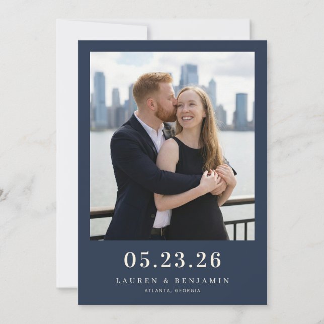 Warme Navy Romantische Fotografie Save The Date (Vorderseite)