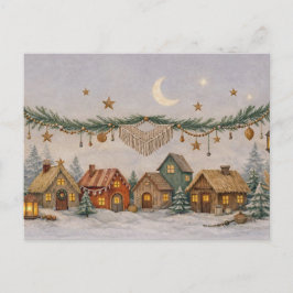 Warme neutrale Aquarell-Boho-Weihnachtsdorf Feiertagspostkarte