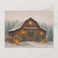 Warme neutrale Aquarell-Rustikal-Christmas-Scheune