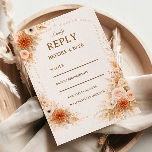 Warme neutrale florale Reaktion RSVP Karte (Von Creator hochgeladen)