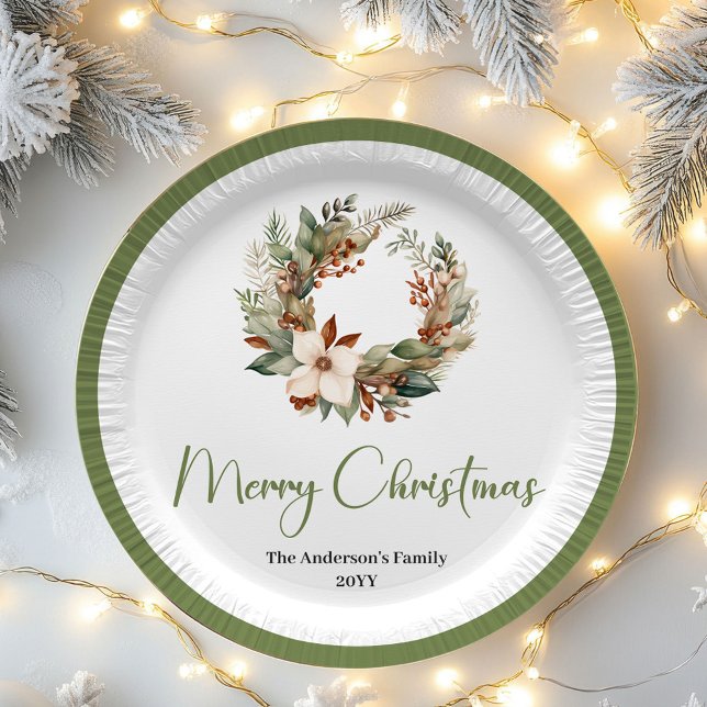 Warme neutrale Weihnachts-Teller mit personalisier Pappteller (Minimal Earthy Christmas Personalized Family Plates)