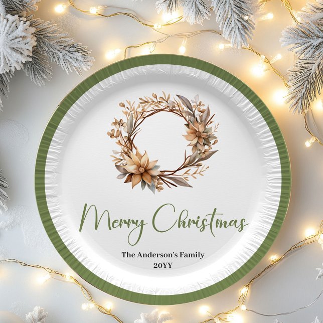 Warme neutrale Weihnachts-Teller mit personalisier Pappteller (Warm Neutral Christmas Personalized Family Plates)